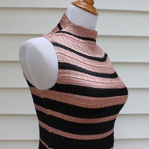 Vintage Petite Sophisticate Textured Sleeveless Striped High Neck Top